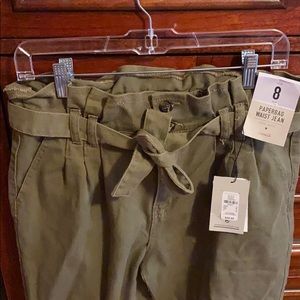 NWT ARMY GREEN PAPERBAG WAIST JEANS